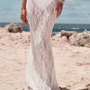 White lace swim cover up - Women